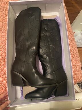 Madden Girl Black Western Knee-High Heeled Boots